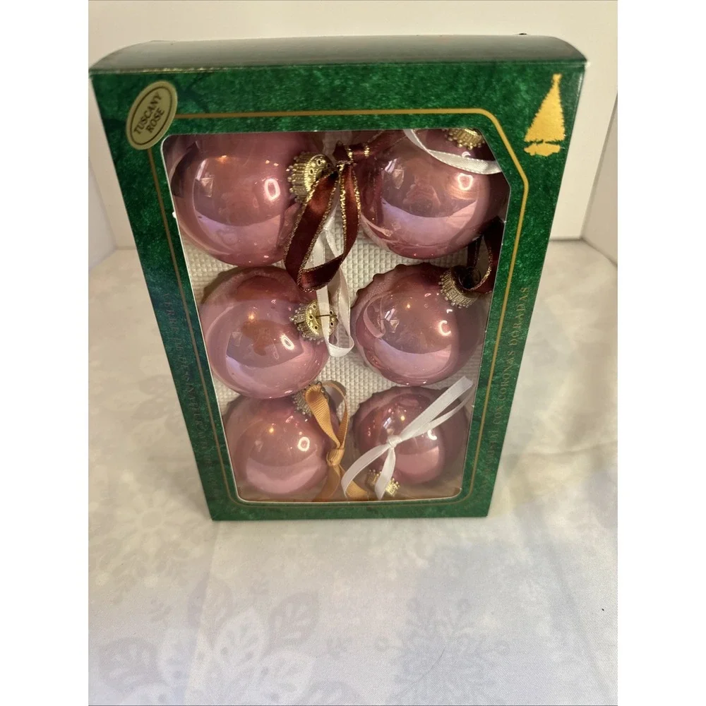 Christmas by Krebs Glass Bulbs Ornament 6 Pink With Gold Crowns 2‎ 1/4